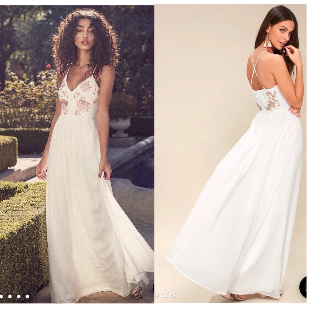 Lulu’s That’s Waltz Up Pink and White embroidered Maxi Dress